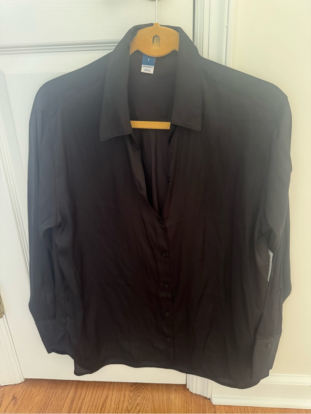 Old Navy Black Semi-Sheer Button-Up Blouse